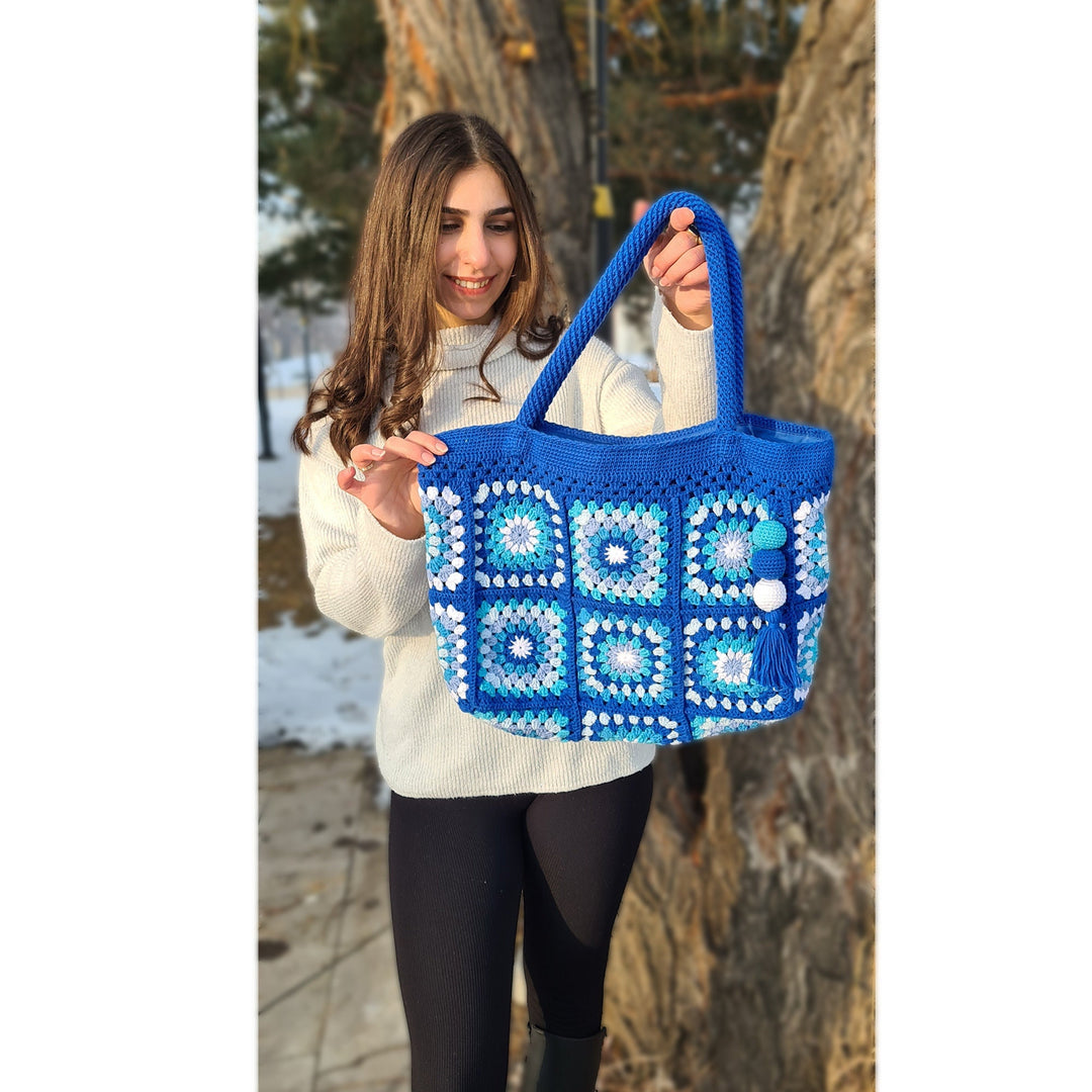 Blue Crochet Knit Bag, Crochet Summer Bag, Crochet Purse, Oversized Tote Bag, Woman Bag, Gift for Her, Shopping Bag