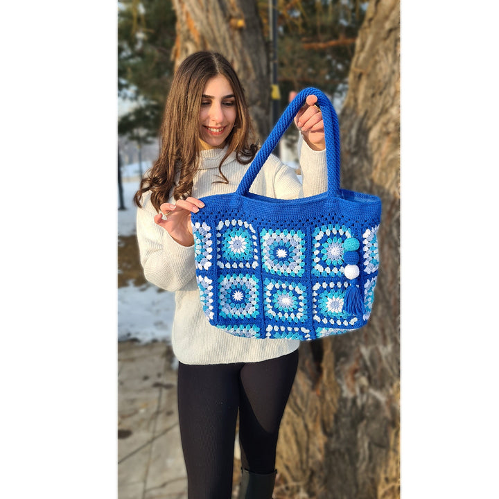 Blue Crochet Knit Bag, Crochet Summer Bag, Crochet Purse, Oversized Tote Bag, Woman Bag, Gift for Her, Shopping Bag