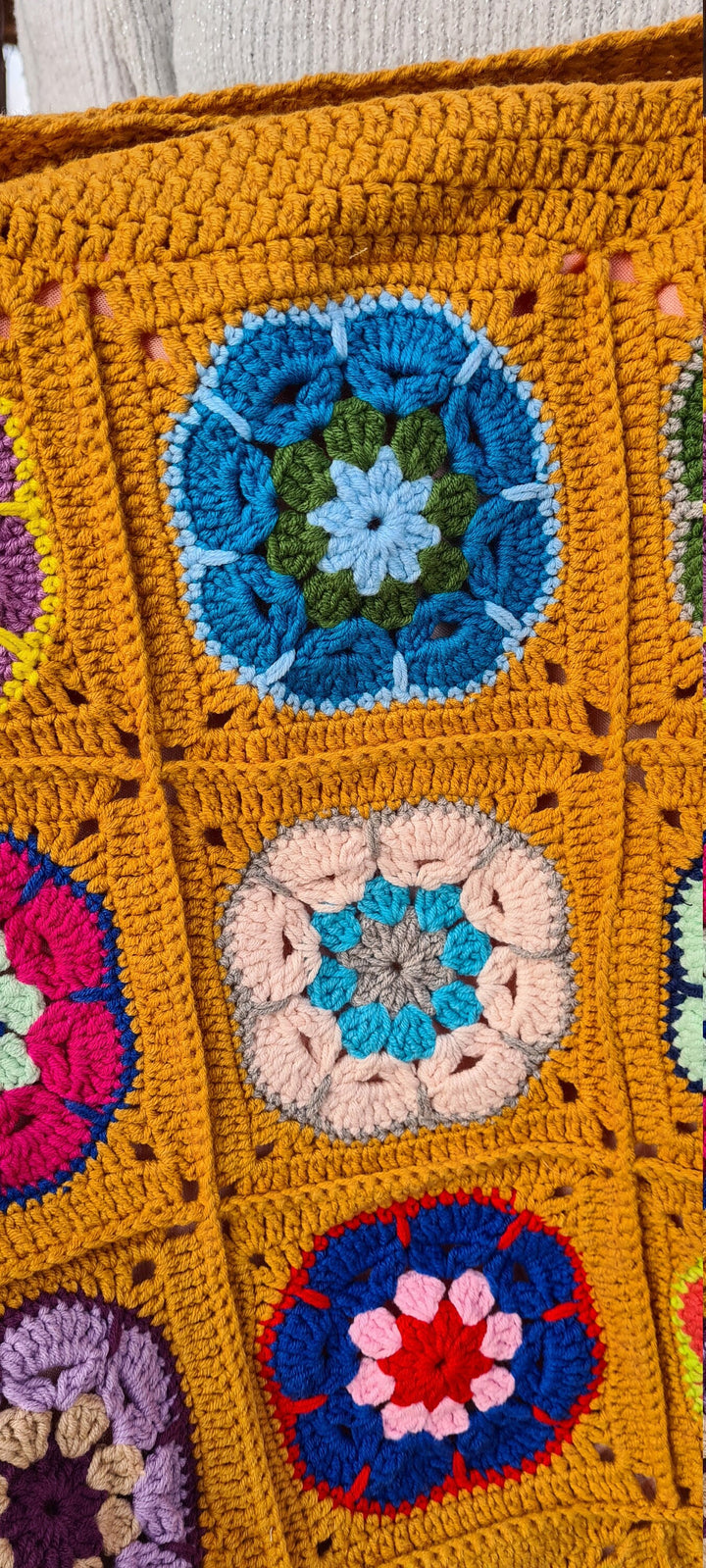 Crochet Daisy Bag, Mustard Yellow Granny Square Bag, Crochet Afghan Bag, Boho Bag, Crochet Purse, Hippie Bag,Afgan Crochet, Vintage Style