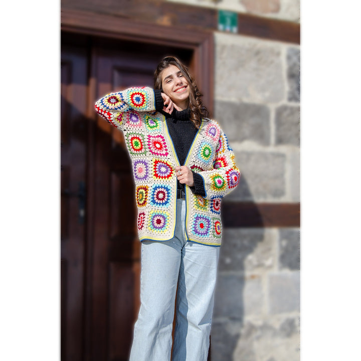 Granny Square Afghan Coat, Afghan Crochet Cardigan, Granny Square Sweater, Boho Crochet Jacket, Oversized Jacket, Hippi Cotton Coat,