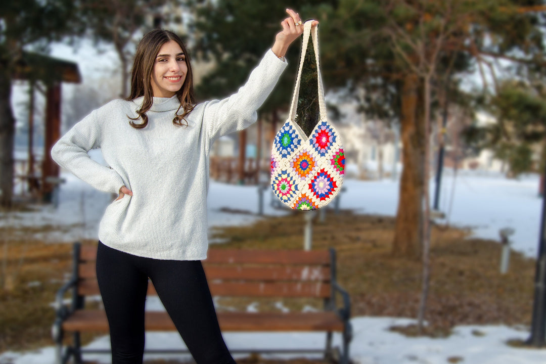 Granny Square White Bag, Crochet Bag Afghan, Summer Beach Bag, Hobo Bag, Crochet Purse, Retro Bag, Hippie Bag, Bohemian Bag Vintage Style