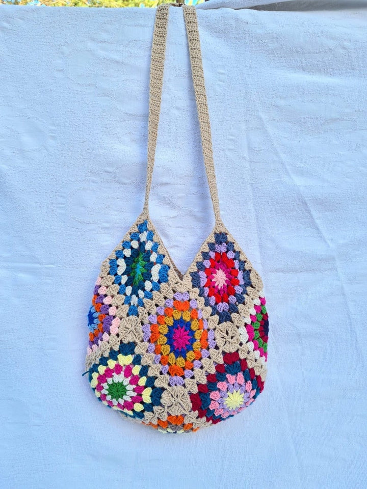 Granny Square Brown Bag, Crochet Bag Afghan, Summer Beach Bag, Hobo Bag, Crochet Purse, Retro Bag, Hippie Bag, Bohemian Bag Vintage Style