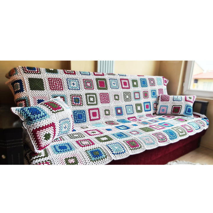 Crochet Afghan Blanket, Knitted Sofa blanketİ Granny Square Throw, Large crochet blanket, Mother Day Gift, Wedding Gift