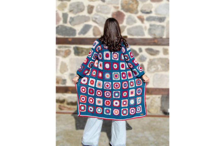 Ready to ship Long Crochet Afghan Cardigan, Granny Square Long Cotton Patchwork Cardigan, Coat Women, Women Cardigan, Oversize Crochet