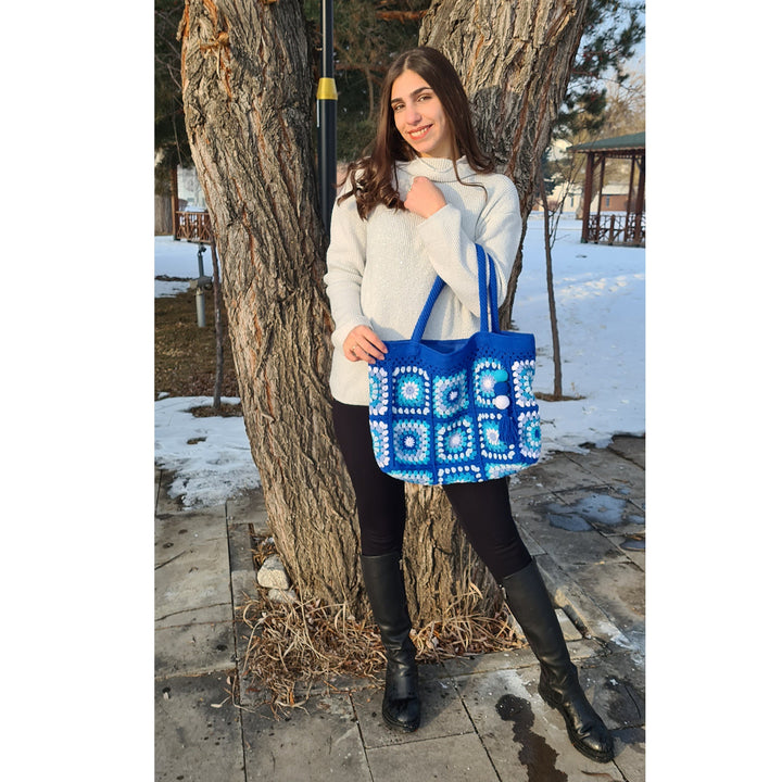 Blue Crochet Knit Bag, Crochet Summer Bag, Crochet Purse, Oversized Tote Bag, Woman Bag, Gift for Her, Shopping Bag