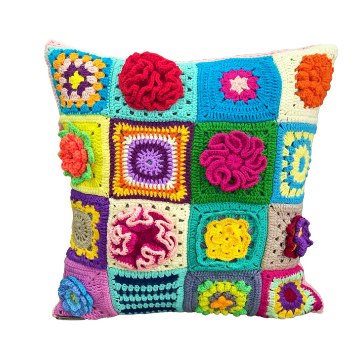 Crochet Daisy Pillow Cover Colorful, Flower Knit Pillow Cover, Granny Square Crochet Pillow Cover, Cushion Cover