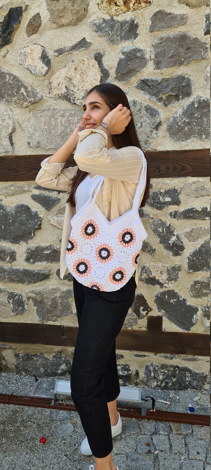 White Crochet Shoulder Bag, Summer Bag, Grannysquare Tote Bag, Crochet Purse, Handknit Bag, Mini Bag, Market Bag, Gift Her