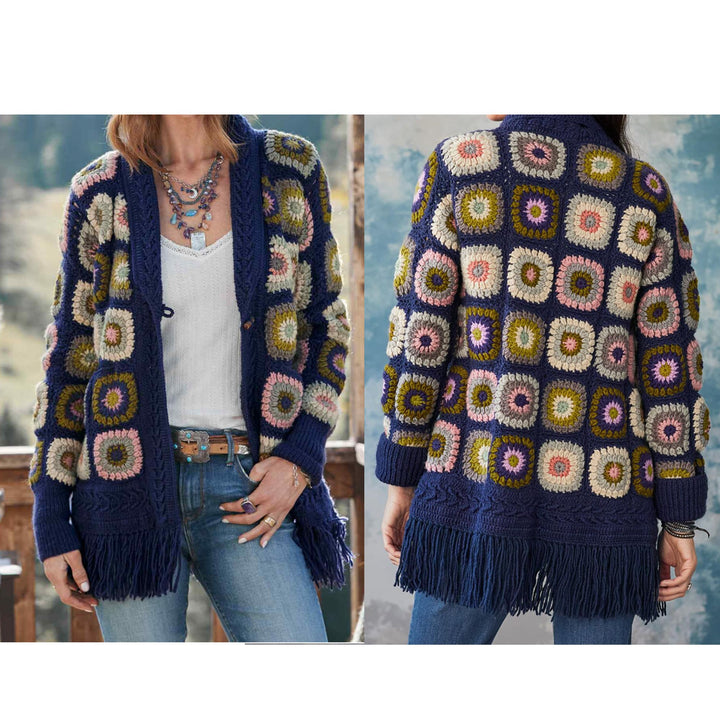 Blue Crochet Jacket, Granny Square Crochet Cardigan, Patchwork Cotton Jacket, Afghan Coat, Patchwork Cardigan, Boho Hippi, Long jacket