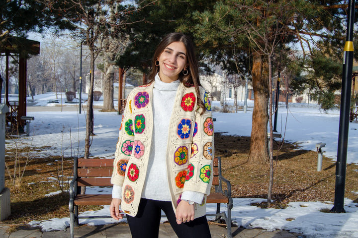 Crochet Afghan Cardigan, Granny Square Colorful Jacket, African Flowers Patchwork Jacket, Knitted Crochet Coat, Boho Cardigan