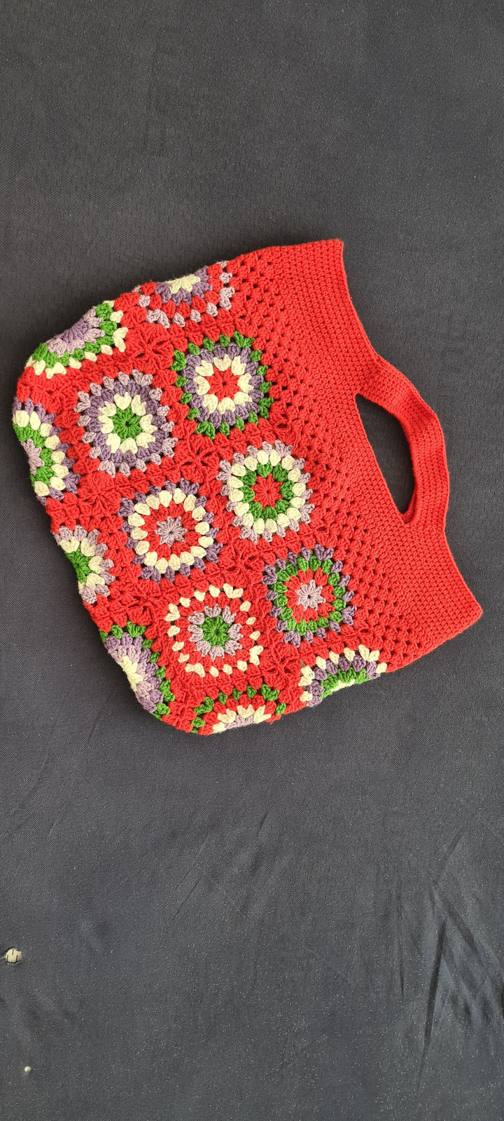 Red Mini Crochet Bag, Granny Square Bag, Crochet Purse, Knit tote Bag, Crochet Afghan Bag, Gift for Her