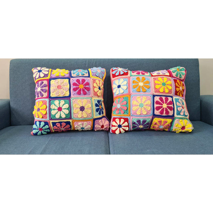 Crochet Daisy Pillow Cover Colorful, Granny Square Crochet Pillow Cover, Cushion Cover, Granny Coloful pillow cover