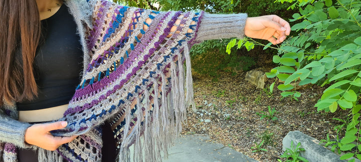 Ready to ship Crochet Poncho, Granny square Knit Poncho, Unisex Shawl, Crochet Boho Shawl, Multicolor Knit Cotton Wrap, Blanket Shawl