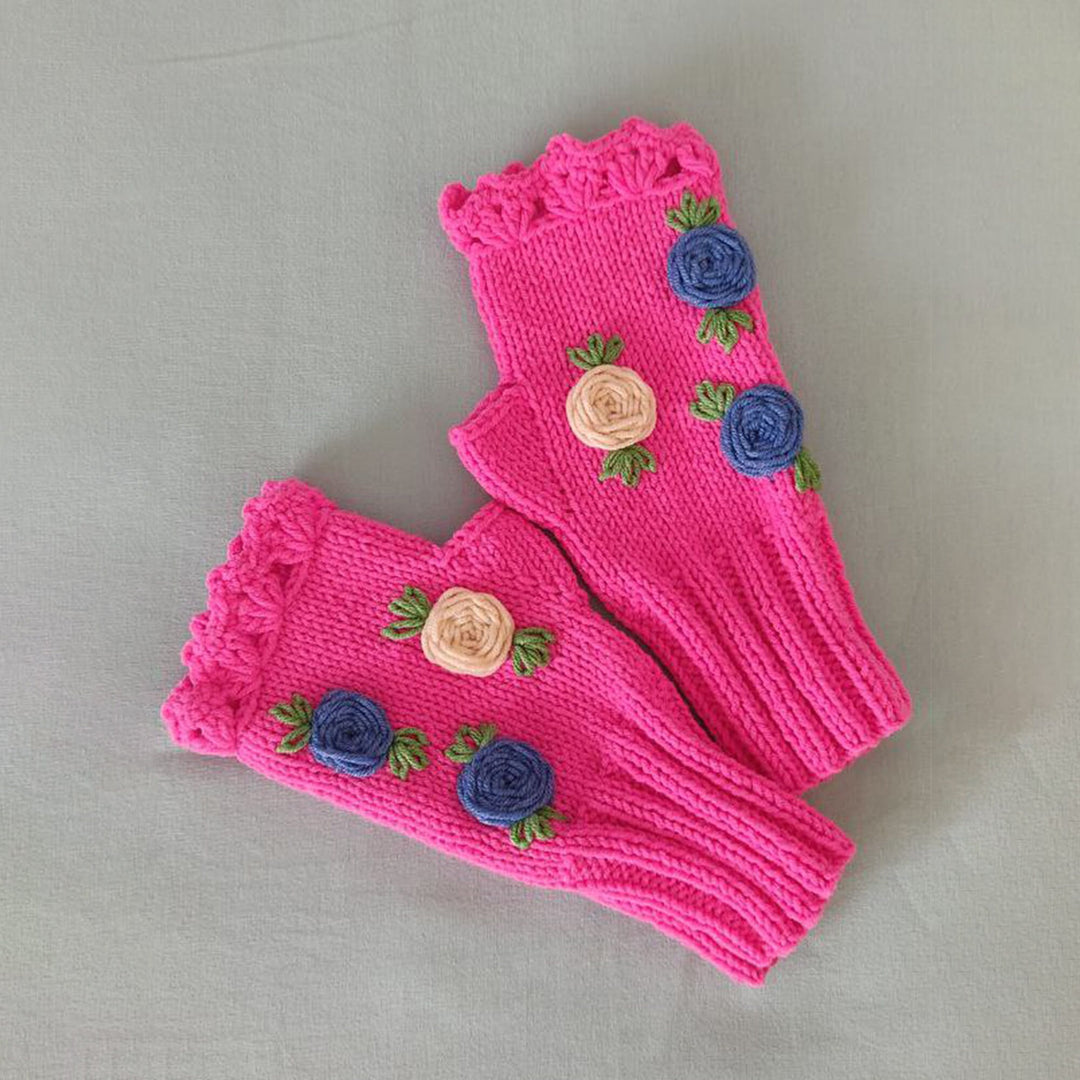 Ready to ship Lilac Crochet flower Gloves, knitted winter gloves, Half Finger Gloves, Daisy Gloves, flower fingerless, Christmas gift