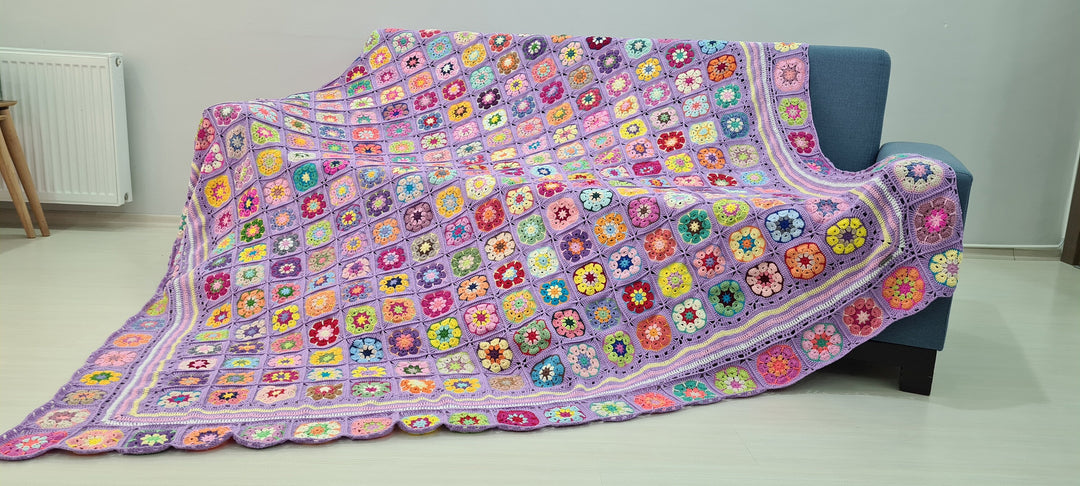 Crochet Daisy Afghan Blanket, Daisy Knitted Sofa blanket, Large Knitted blanket, Granny Square Bedspread Throw, Christmas Gift