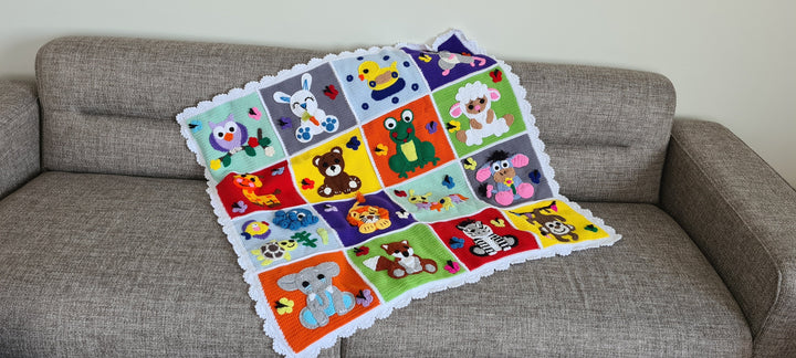 Knit zoo animal blanket