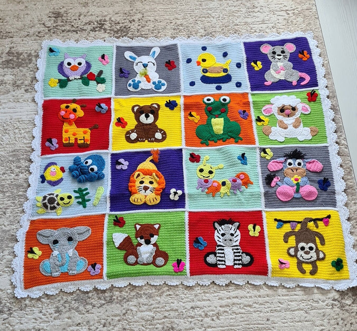 Knit zoo animal blanket