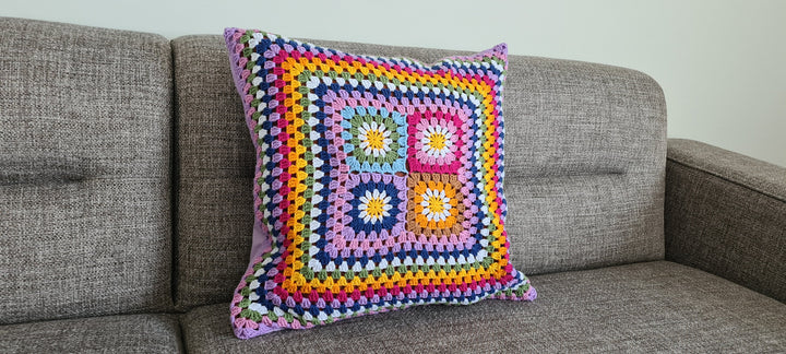 Colorful Crochet Pillow Cover, Granny Square Crochet Pillow Cover, Knit Pillow, Cushion Cover, Granny Coloful pillow cover