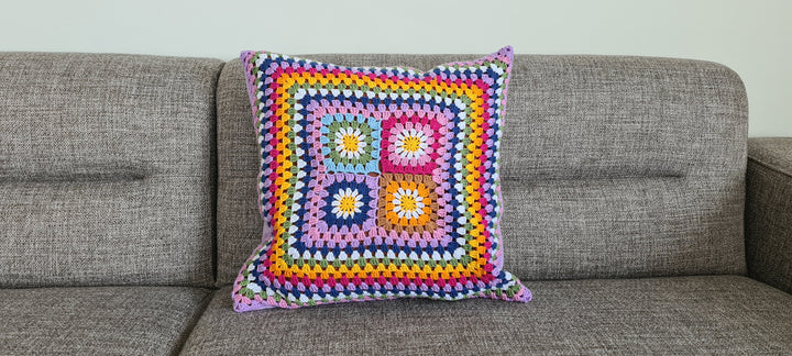 Colorful Crochet Pillow Cover, Granny Square Crochet Pillow Cover, Knit Pillow, Cushion Cover, Granny Coloful pillow cover