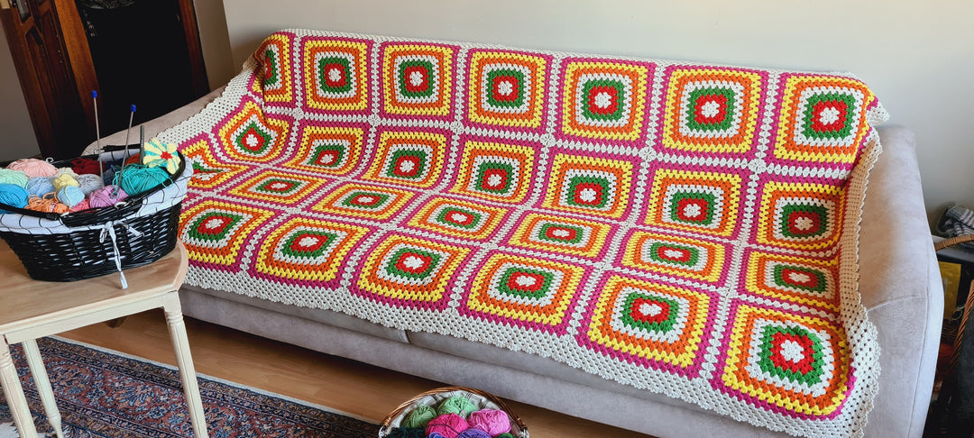 Crochet Afghan Blanket, Granny Square Afghan Throw, Bedspread Throw, Knitted sofa blanket, Large Crochet Blanket, Vintage Blanket