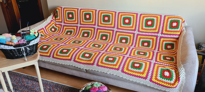 Crochet Afghan Blanket, Granny Square Afghan Throw, Bedspread Throw, Knitted sofa blanket, Large Crochet Blanket, Vintage Blanket