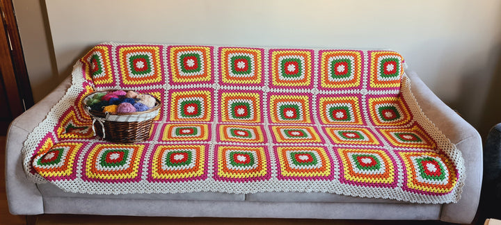 Crochet Afghan Blanket, Granny Square Afghan Throw, Bedspread Throw, Knitted sofa blanket, Large Crochet Blanket, Vintage Blanket