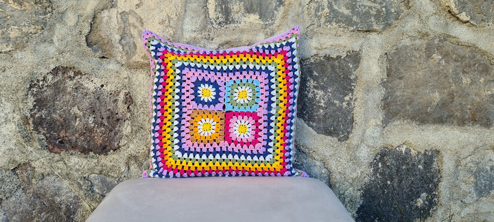 Colorful Crochet Pillow Cover, Granny Square Crochet Pillow Cover, Knit Pillow, Cushion Cover, Granny Coloful pillow cover