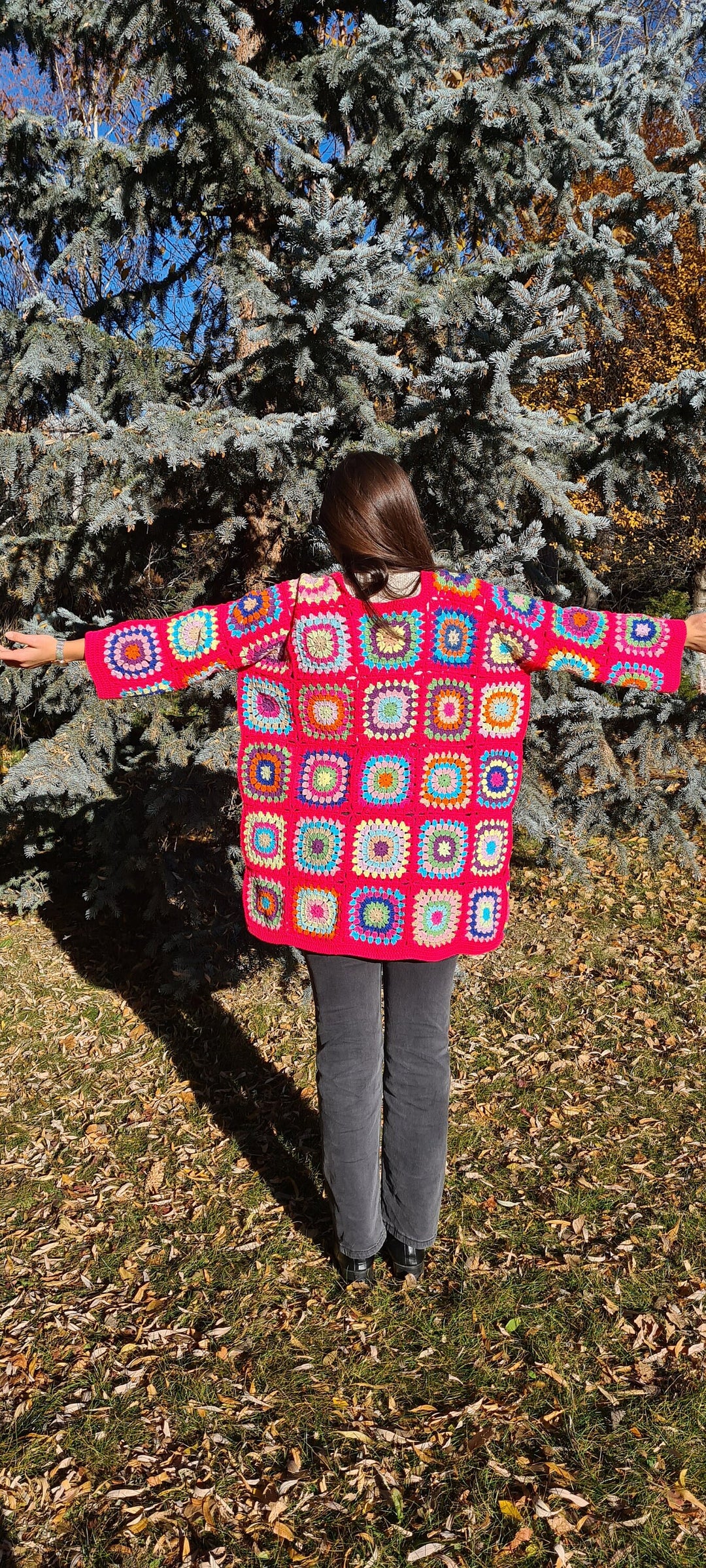 Ready to ship Granny square afghan cardigan, Pink Crochet afghan sweater, Patchwork cardigan, knitted cardigan