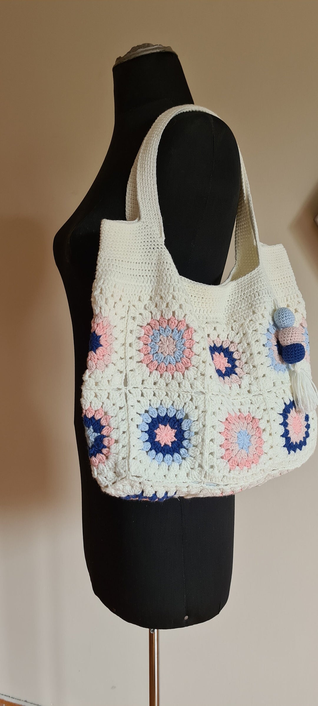 Crochet White Mini Bag, valentines day gifts for her, Granny Square Knit Bag, Flower Bag, Crochet Purse, Afghan Crochet, Floral Knit Bag