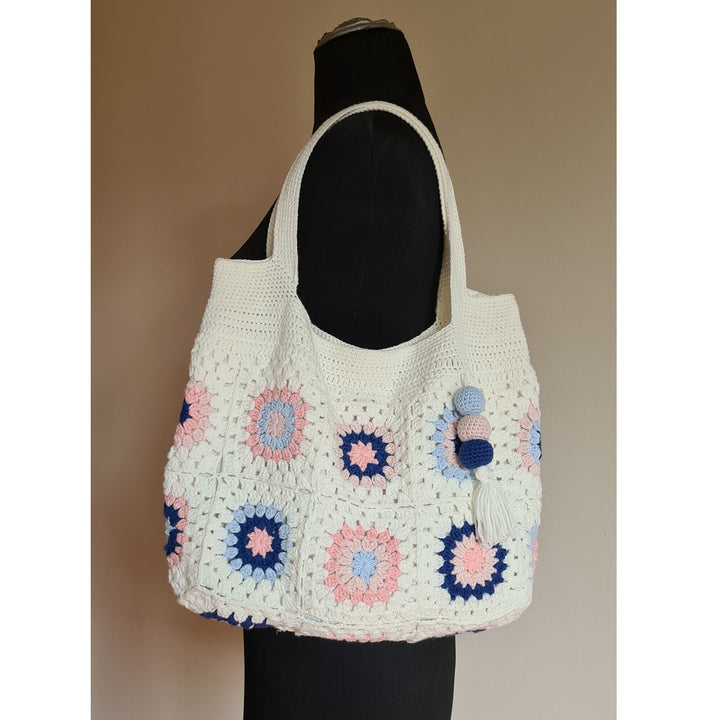 Crochet White Mini Bag, valentines day gifts for her, Granny Square Knit Bag, Flower Bag, Crochet Purse, Afghan Crochet, Floral Knit Bag