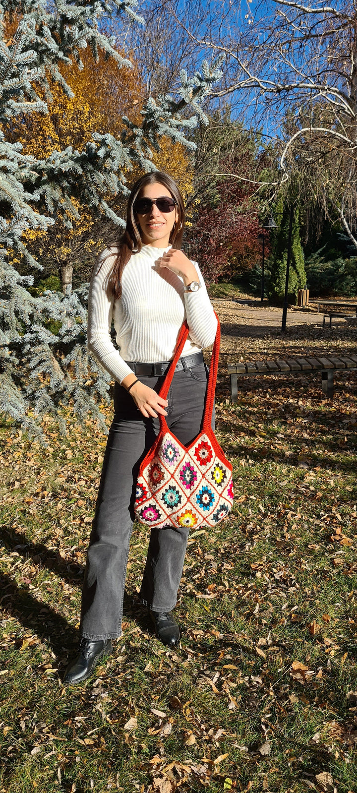 Crochet Purse, Valentines day gifts for her, Crochet Shoulder Bag, Crochet Crossbody Bag, Knitted Afghan Bag, Granny Square Bag