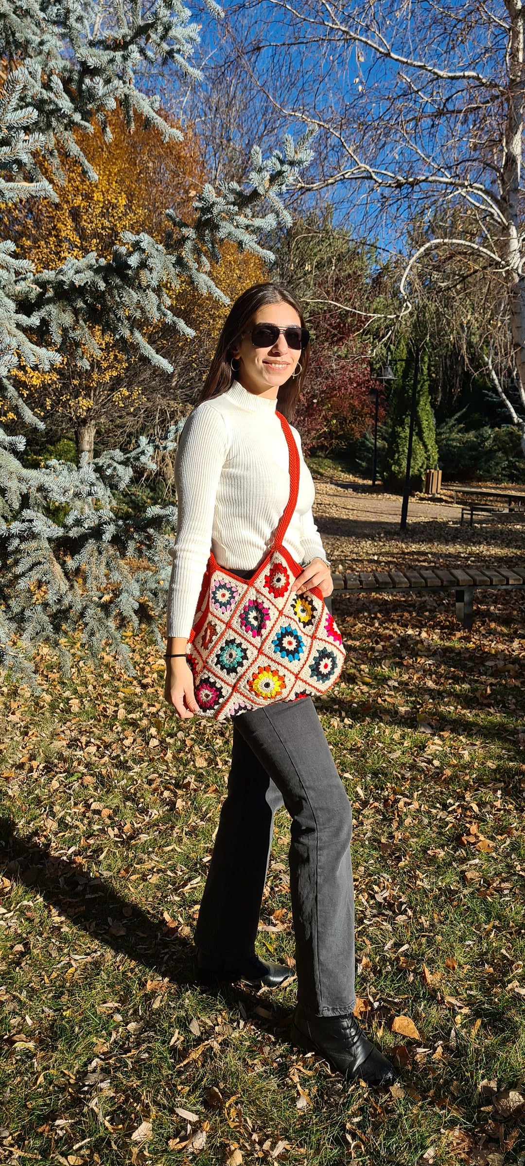 Crochet Purse, Valentines day gifts for her, Crochet Shoulder Bag, Crochet Crossbody Bag, Knitted Afghan Bag, Granny Square Bag