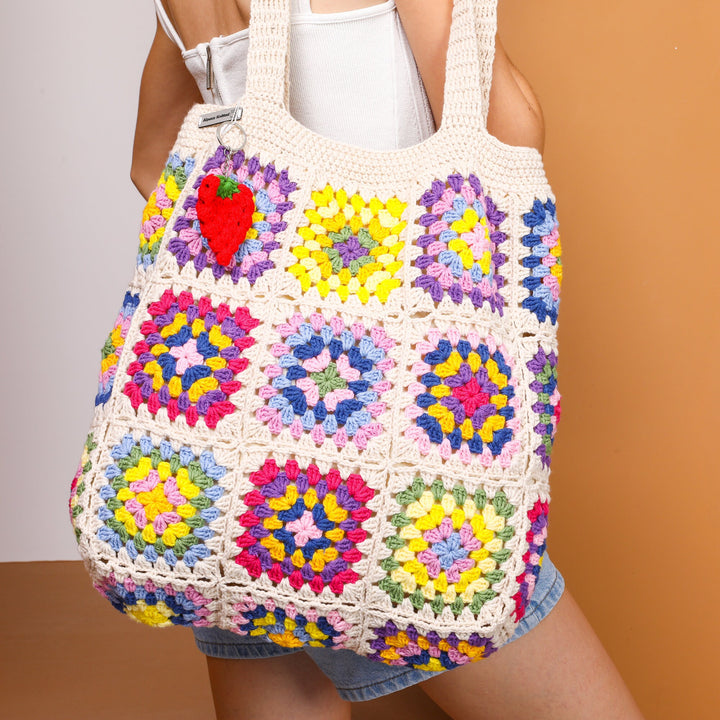 Crochet Tote Bag, Granny Square Ecru Bag, Knit Afghan Bag, Hobo Bag, Boho Bag, Crochet Purse, Retro Bag, Hippie Bag, Afgan Crochet