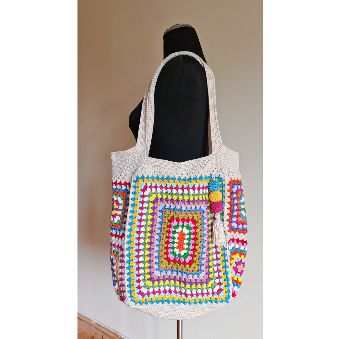 Crochet Granny Square Bag,  Cute Crochet Purse, Knitted Tote Bag, Knit Afghan Bag, Crochet Handmade, Shoulder Bag, Hippie Bag, Market Bag