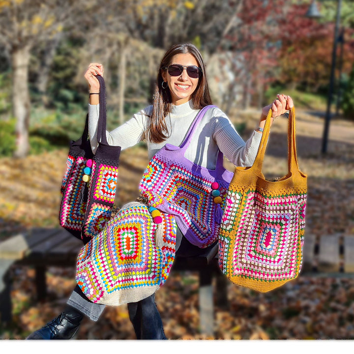 Grannysquare Colorful Bag, Crochet Shoulder Bag, Cute Crochet Purse, Knitted Tote Bag, Knit Afghan Bag, Crochet Handmade,