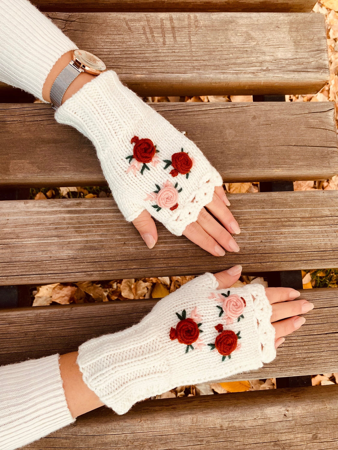 Crochet Fingerless Gloves, Knitted floral winter gloves, Half Finger Gloves, Womens Gloves, flower fingerless, Christmas gift