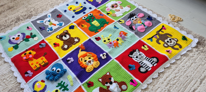 Knit zoo animal blanket