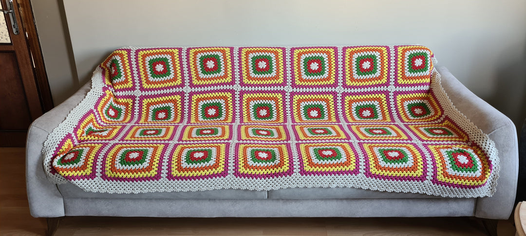 Crochet Afghan Blanket, Granny Square Afghan Throw, Bedspread Throw, Knitted sofa blanket, Large Crochet Blanket, Vintage Blanket