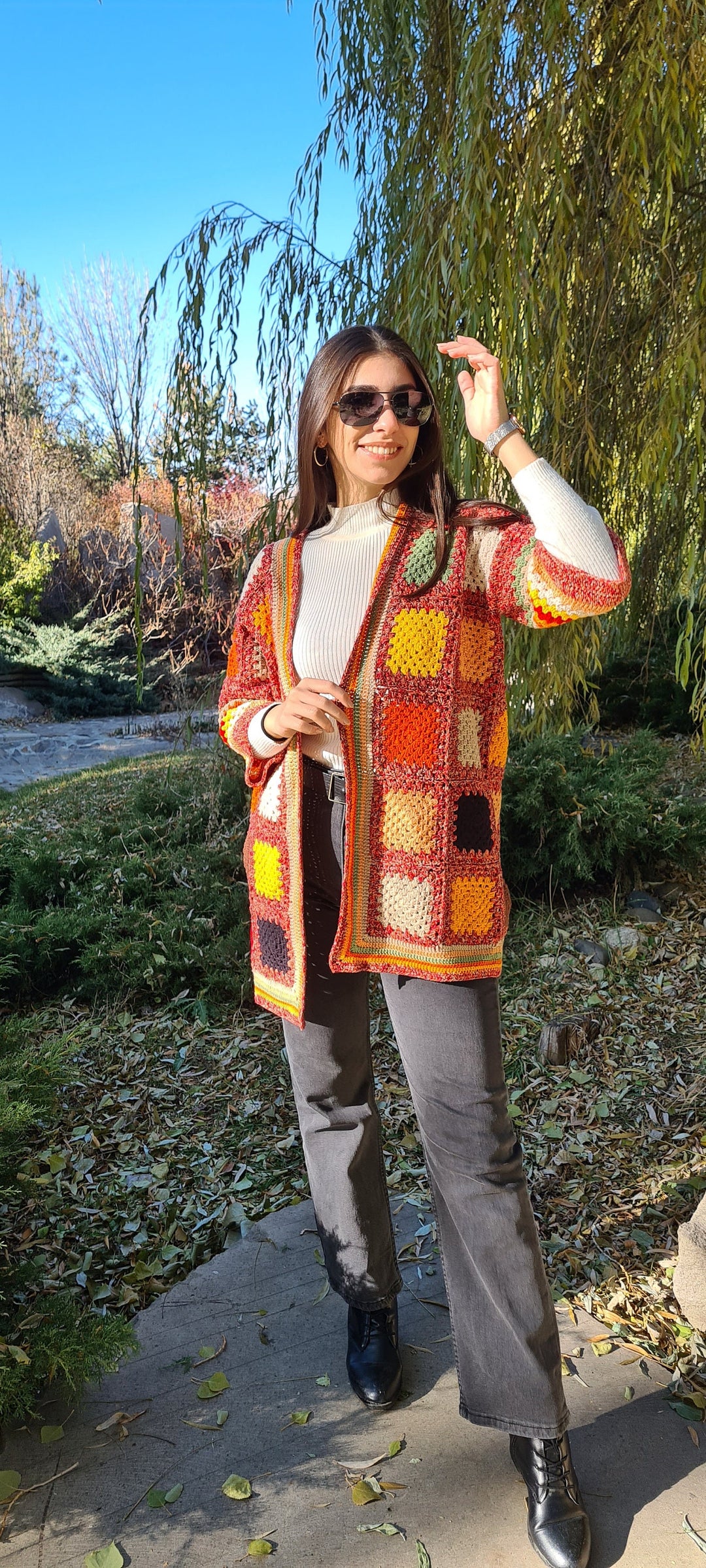 Ginger Crochet Patchwork Cardigan, Granny square Jacket, Crochet Cardigan women, Knit Coat, Cardigan sweaters for women