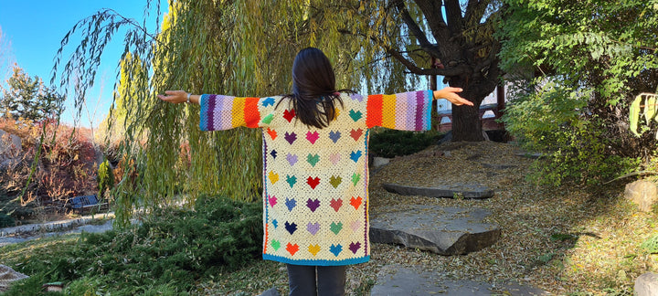 Crochet Heart Cardigan, Granny Square Heart Cardigan, love Heart Cardigan, hand knitted cardigan, crochet jacket for women