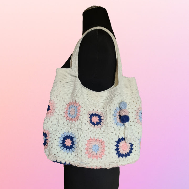 Crochet White Mini Bag, valentines day gifts for her, Granny Square Knit Bag, Flower Bag, Crochet Purse, Afghan Crochet, Floral Knit Bag