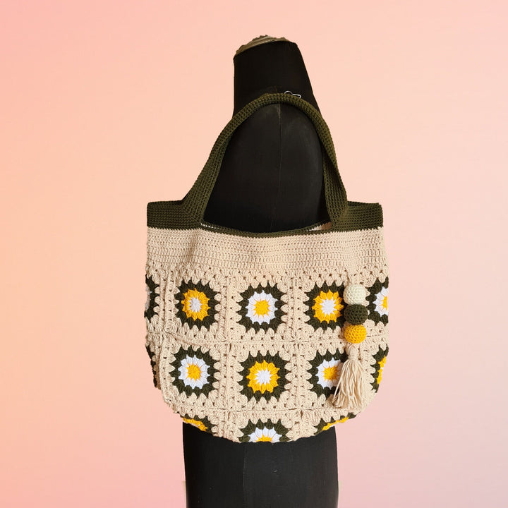 Crochet Mini Bag, Shoulder Tote Bag, Valentines day gifts for her, Granny Square Knit Bag, Flower Bag, Crochet Purse, Afghan Crochet