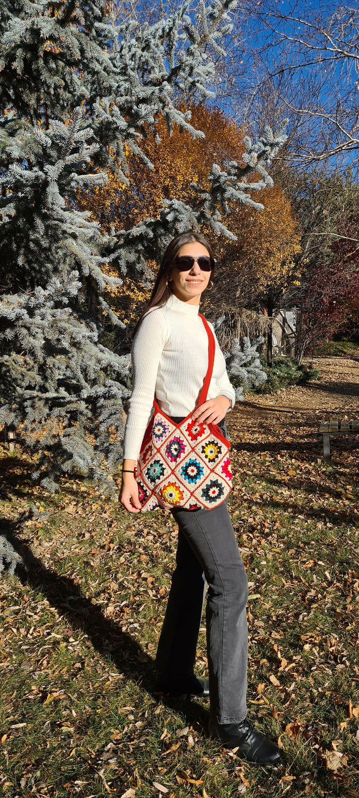 Crochet Purse, Valentines day gifts for her, Crochet Shoulder Bag, Crochet Crossbody Bag, Knitted Afghan Bag, Granny Square Bag