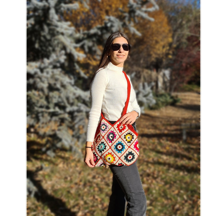 Crochet Purse, Valentines day gifts for her, Crochet Shoulder Bag, Crochet Crossbody Bag, Knitted Afghan Bag, Granny Square Bag