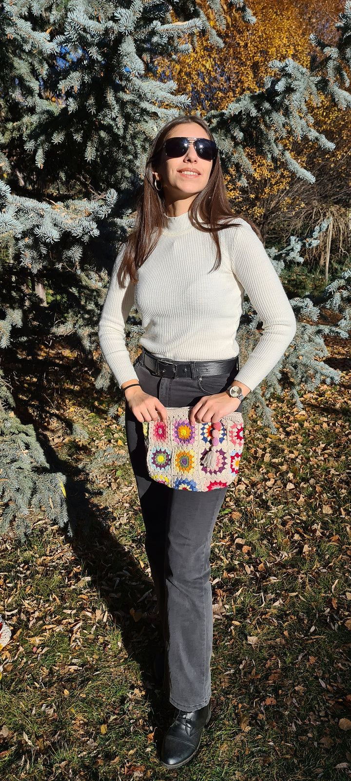 White Crochet Mini Bag, Grannysquare Knit Bag, Summer Bag, Crochet Purse, Hippie Bag, Afghan Crochet, Vintage Style