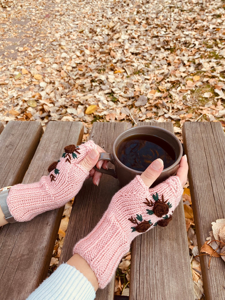 Crochet Gloves fingerless, floral knitted winter gloves, Half Finger floral Gloves, Womens Gloves, flower fingerless