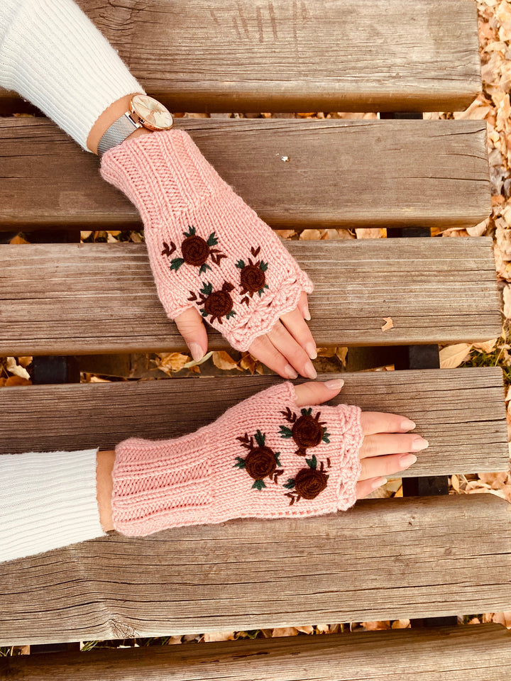 Crochet Gloves fingerless, floral knitted winter gloves, Half Finger floral Gloves, Womens Gloves, flower fingerless