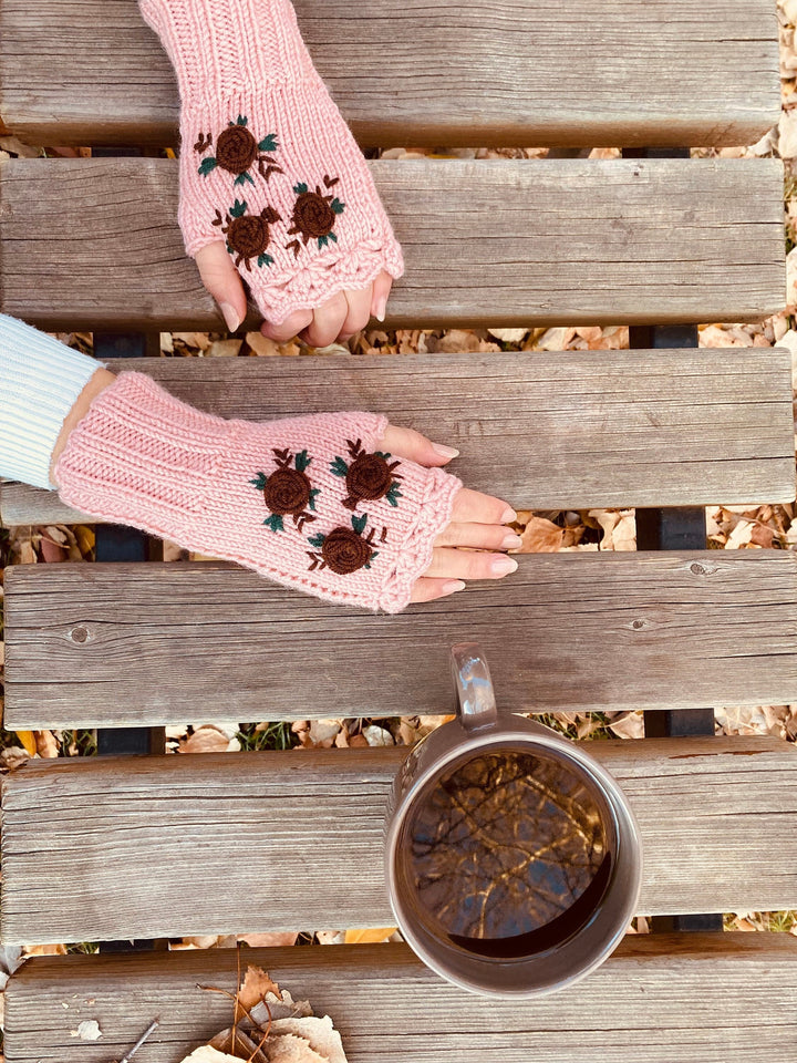 Crochet Gloves fingerless, floral knitted winter gloves, Half Finger floral Gloves, Womens Gloves, flower fingerless