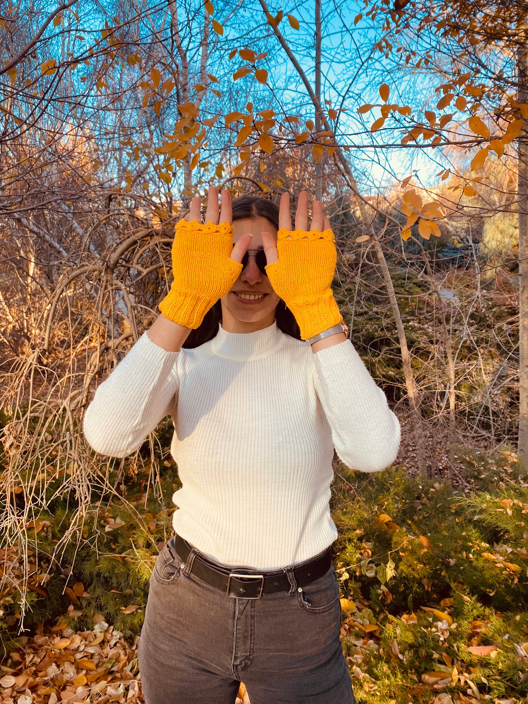 Ready to ship Yellow Crochet Gloves fingerless, floral knitted winter gloves, Half Finger floral Gloves, Womens Gloves, flower fingerless