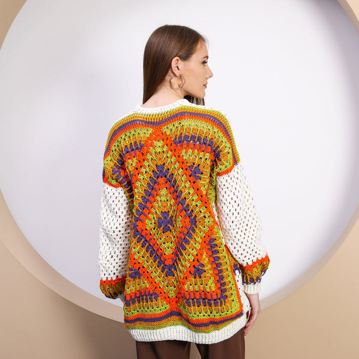 Ready to ship Crochet Sweater, Crochet Sweater for Women, Knit Ecru Sweater, Crochet Top Granny Square, Boho Style Handmade Sweater