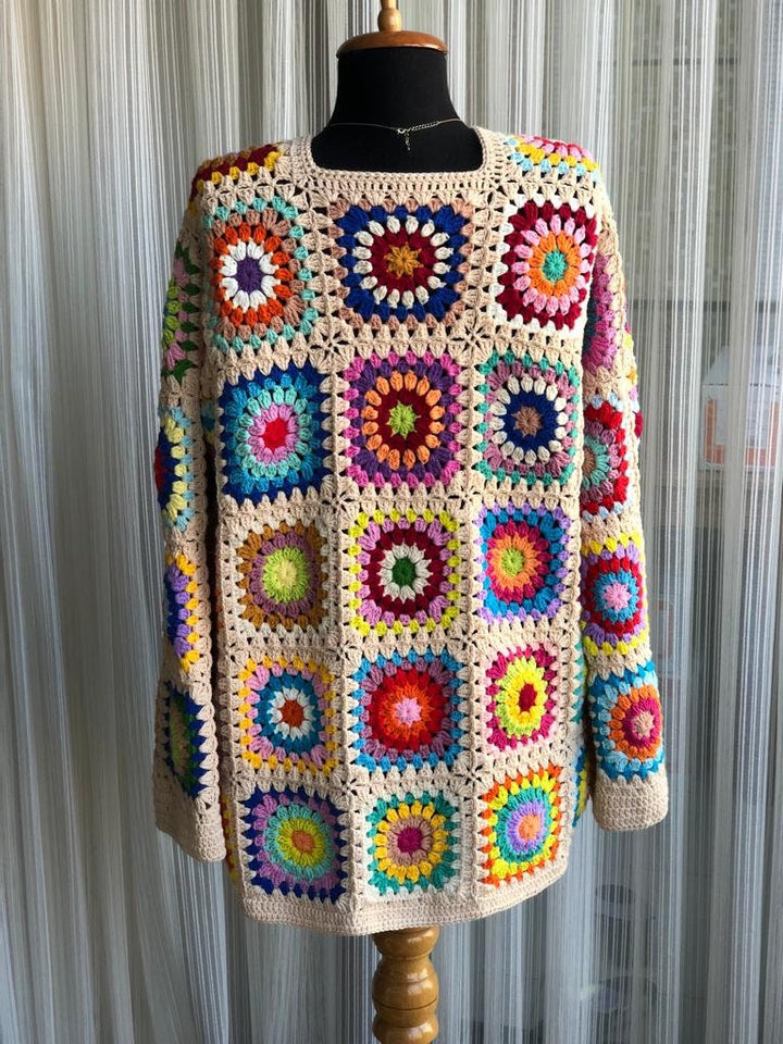 Granny square afghan cardigan, Crochet afghan jacket, ecru patchwork cardigan, boho coat, crochet cardigan, unique cardigan, crochet coat